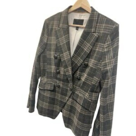 Banana Republic Gray Plaid Cadet Double Breasted Wool Blend Blazer - Picture 3 of 5